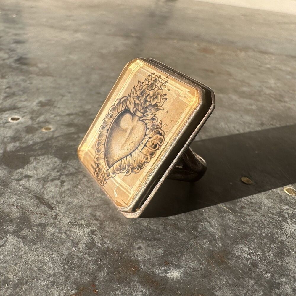 Karyn Cantor Sterling Silver 925 Sacred Heart Ring Size 6.5 Gothic Statement Vtg